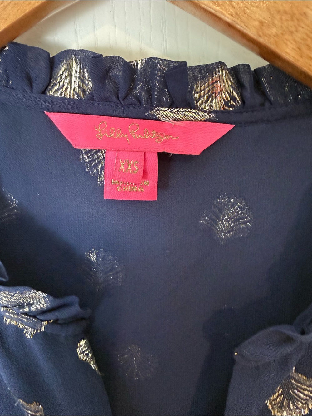 Lilly Pulitzer Navy Blouse with Metallic Dot Print - Picture 4 of 6